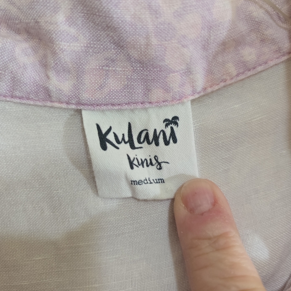 Kulani Kinis Relaxed Linen Button Front Shirt Hibiscus Haze Medium - Picture 6 of 8
